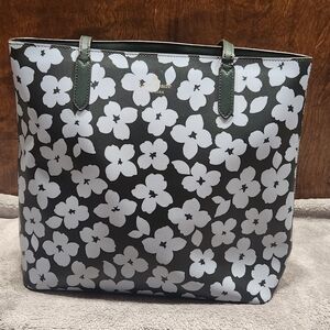 Kate Spade Saffiano PVC Graphic Blooms Tote:  Dark Green/Light Blue